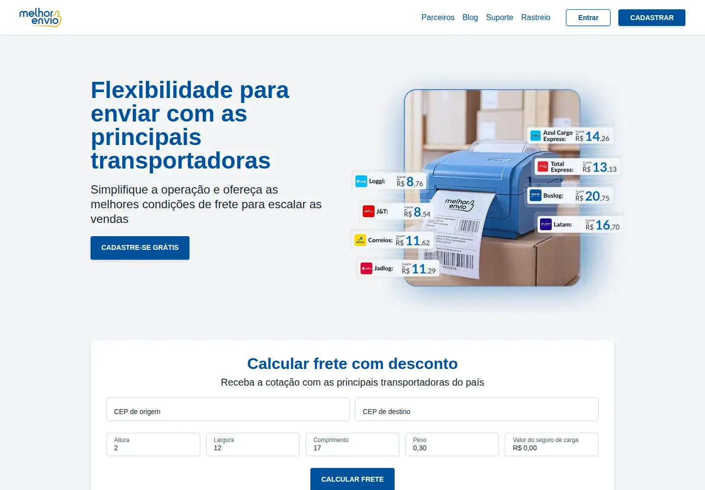 Screenshot of melhorenvio.com.br