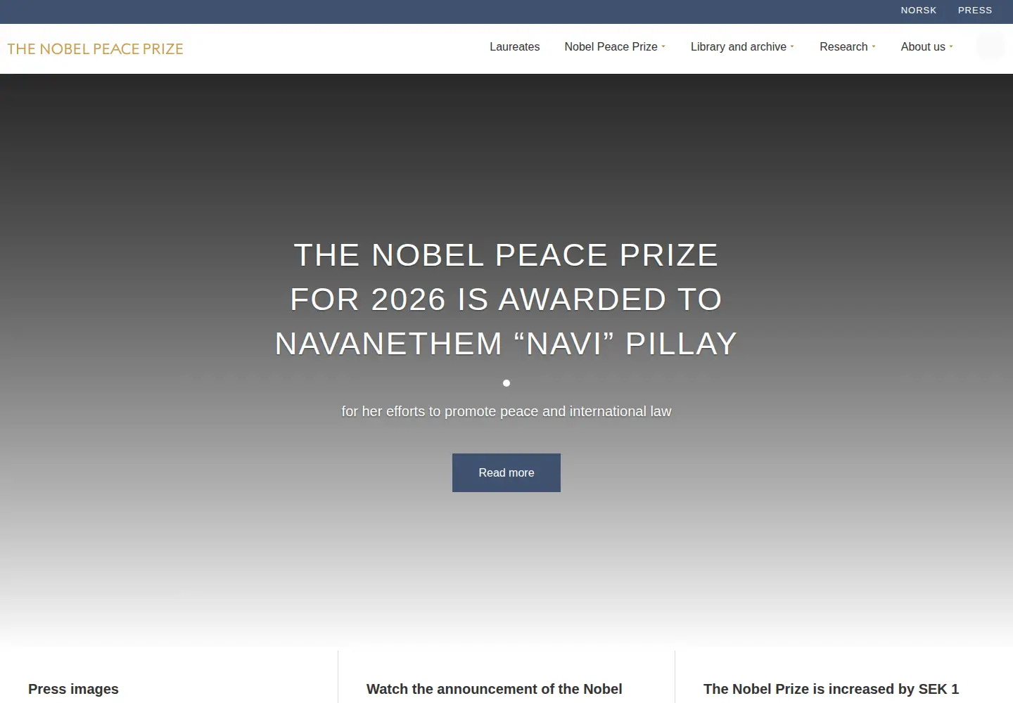 Screenshot of nobelpeaceprize.org