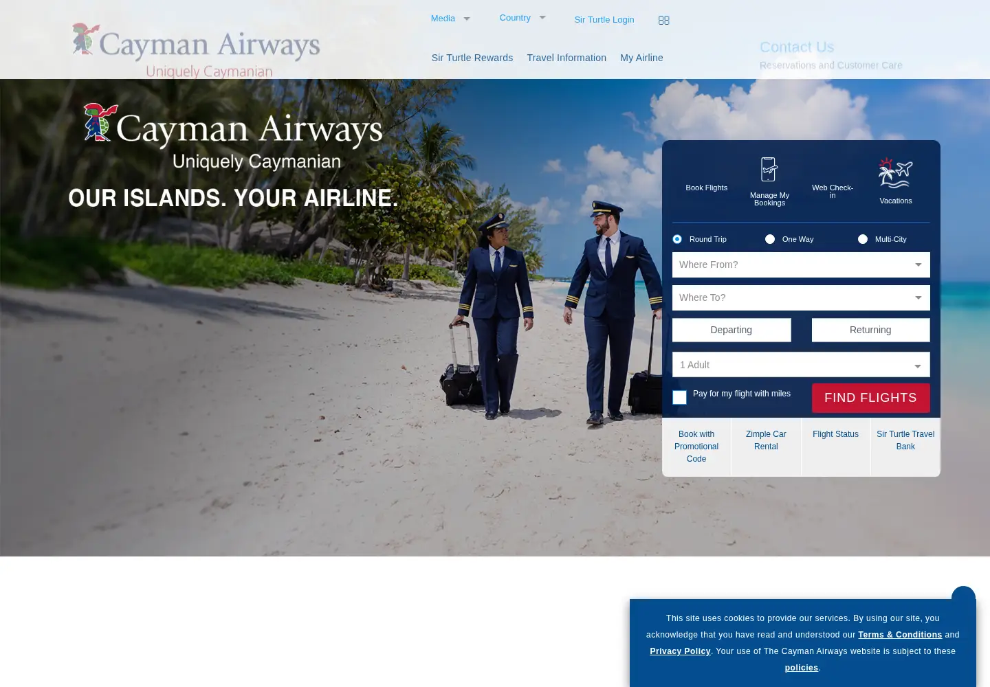 Screenshot of caymanairways.com