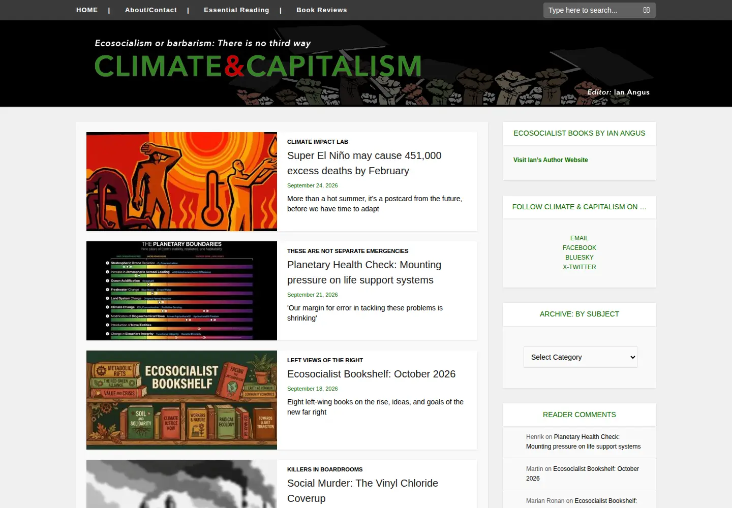 Captured homepage of climateandcapitalism.com in the current scan