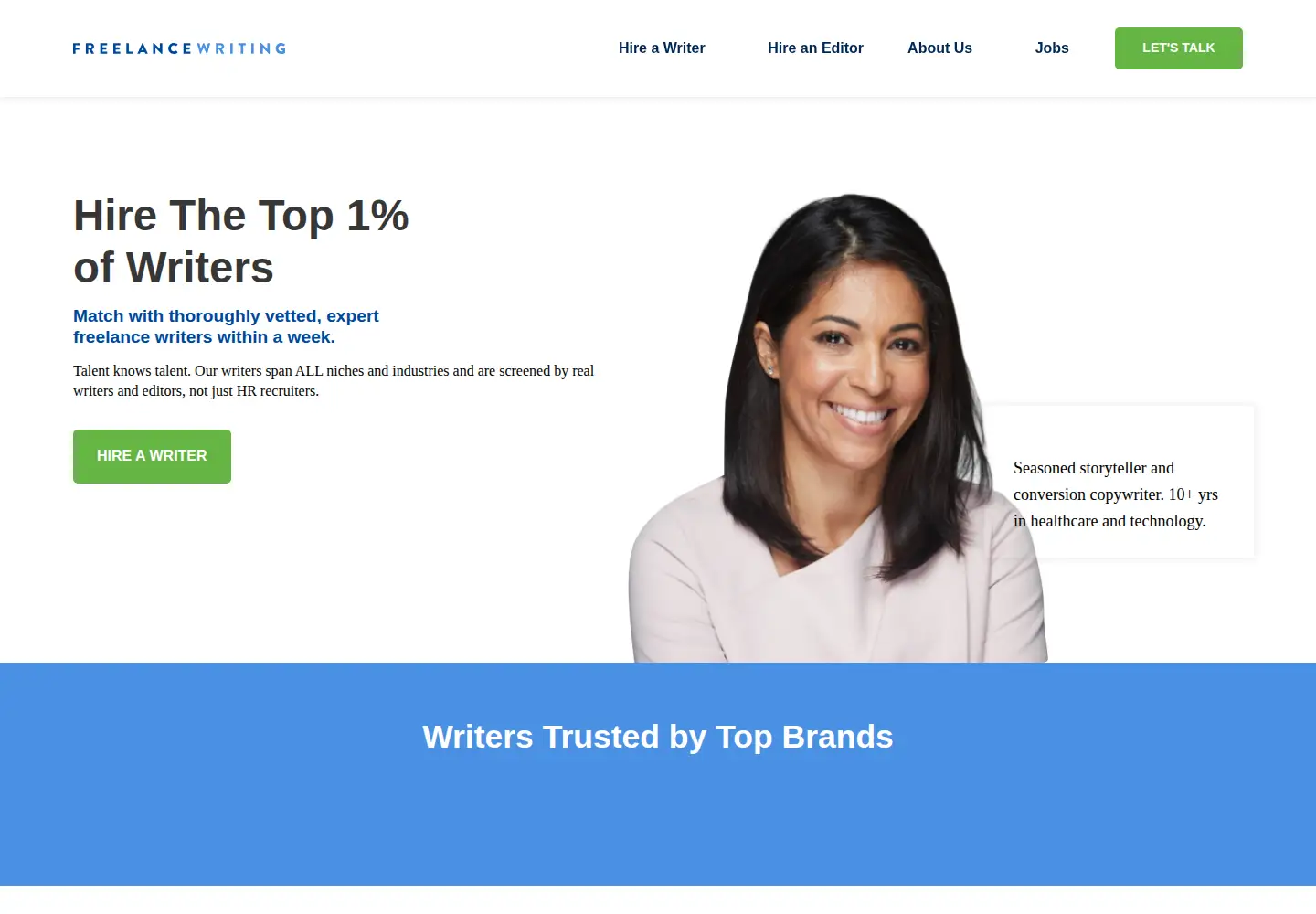 Captured homepage of freelancewriting.com in the current scan