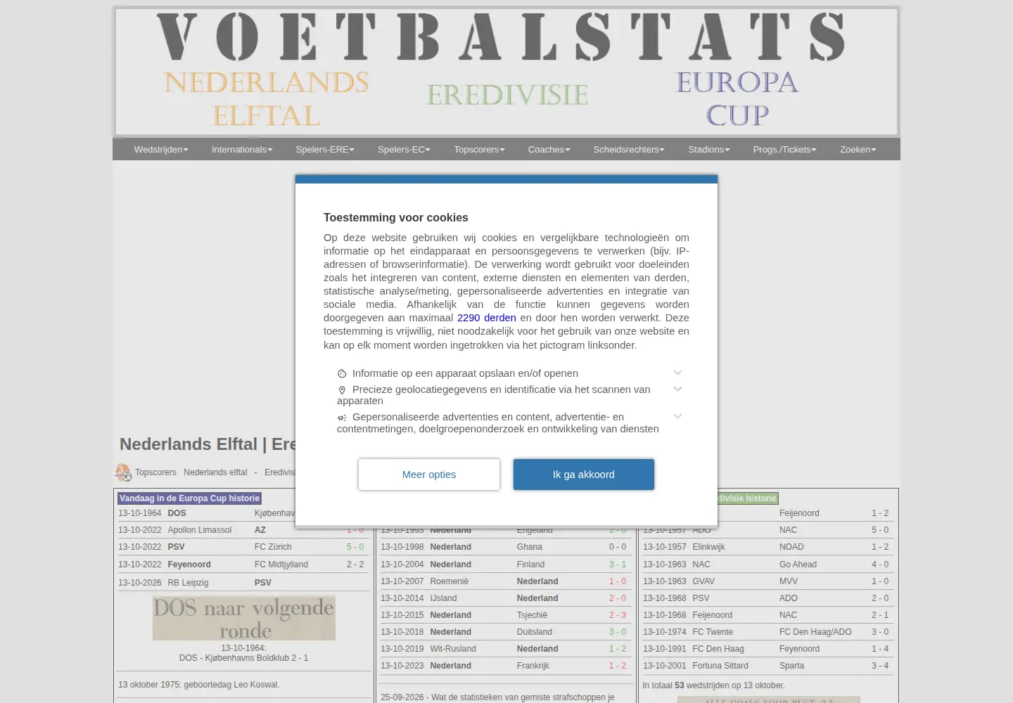 Screenshot of voetbalstats.nl