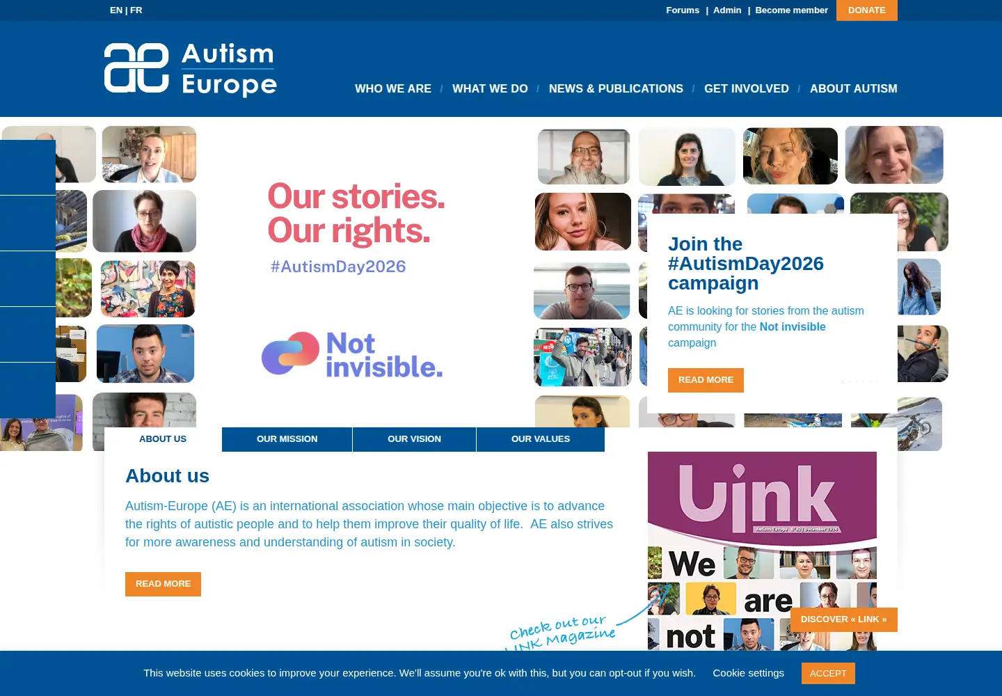 Captured homepage of autismeurope.org in the current scan