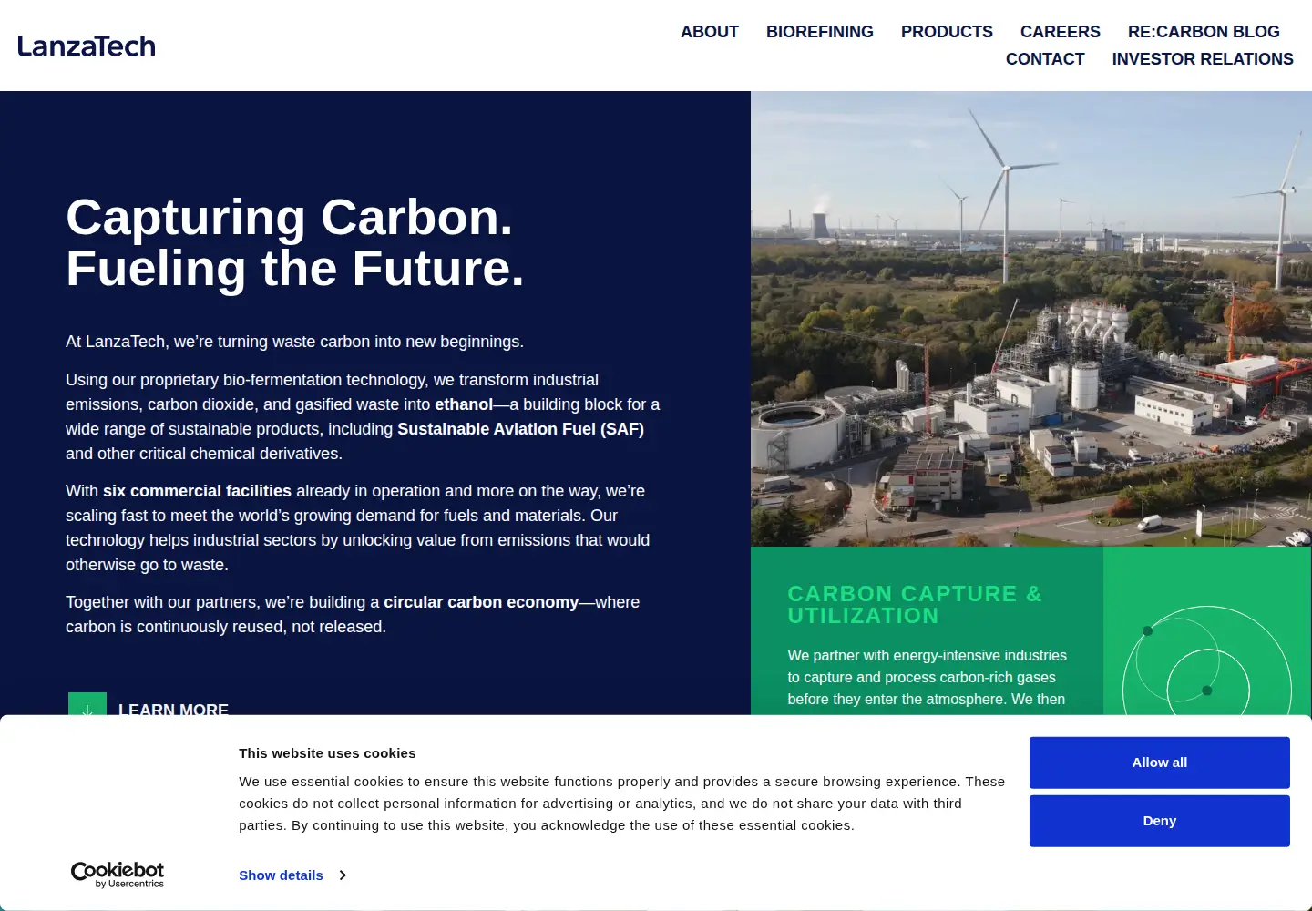 Screenshot of lanzatech.com