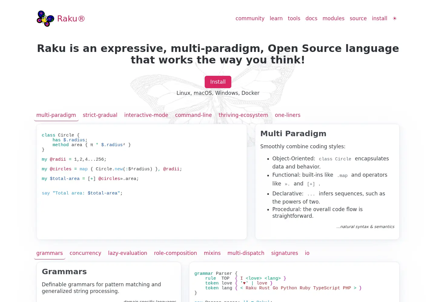 Screenshot of raku.org