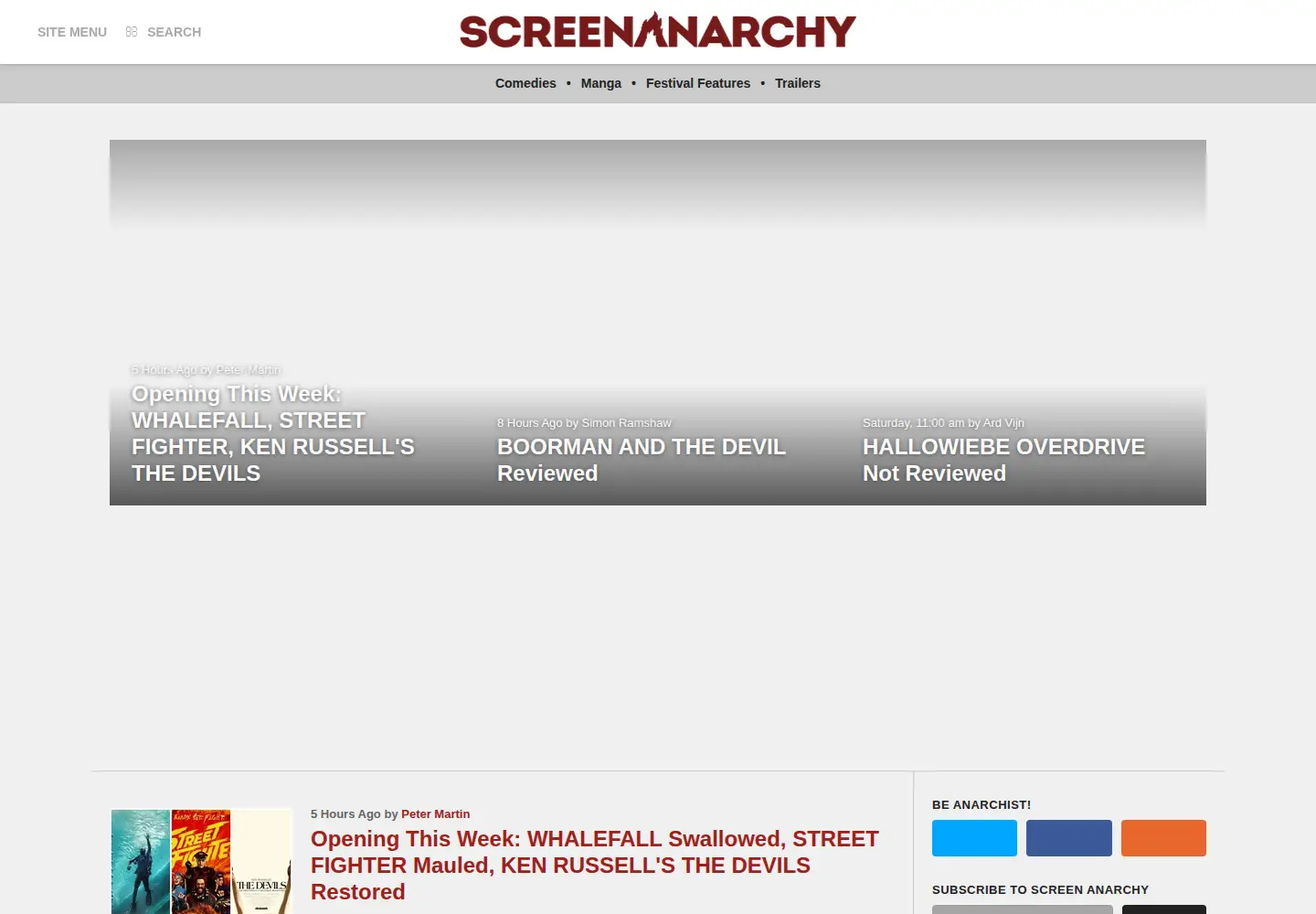 Captured homepage of screenanarchy.com in the current scan