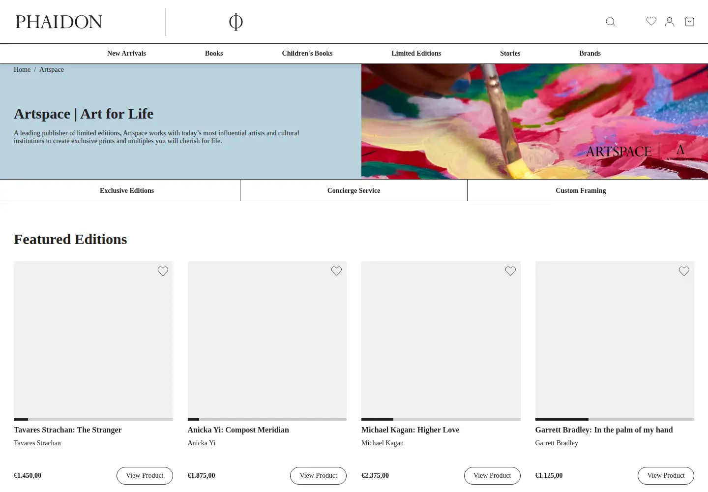 Captured homepage of artspace.com in the current scan