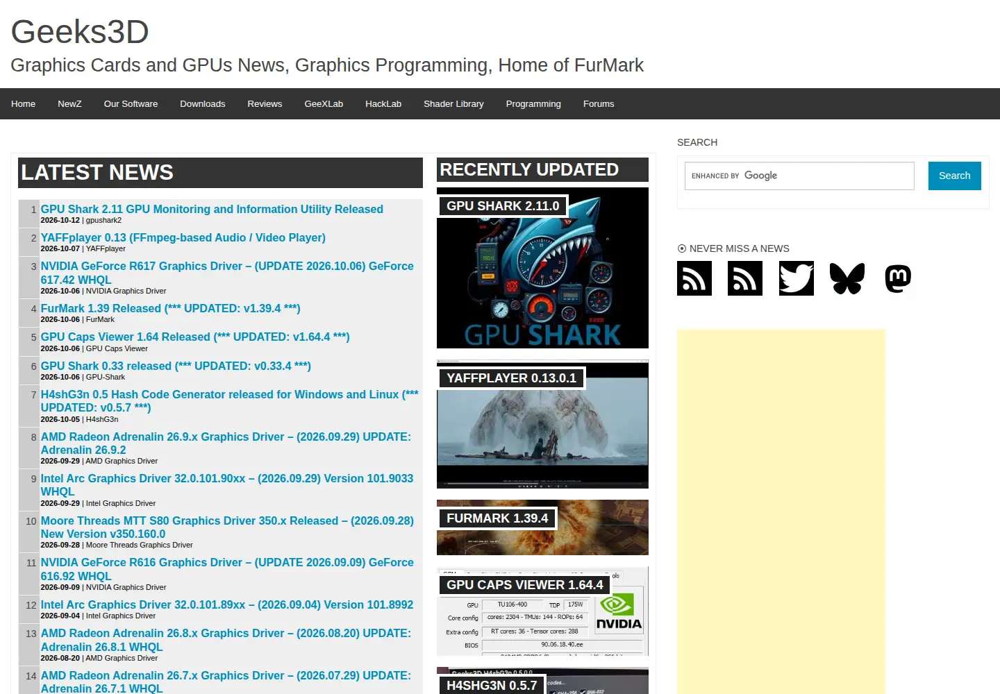 Screenshot of geeks3d.com