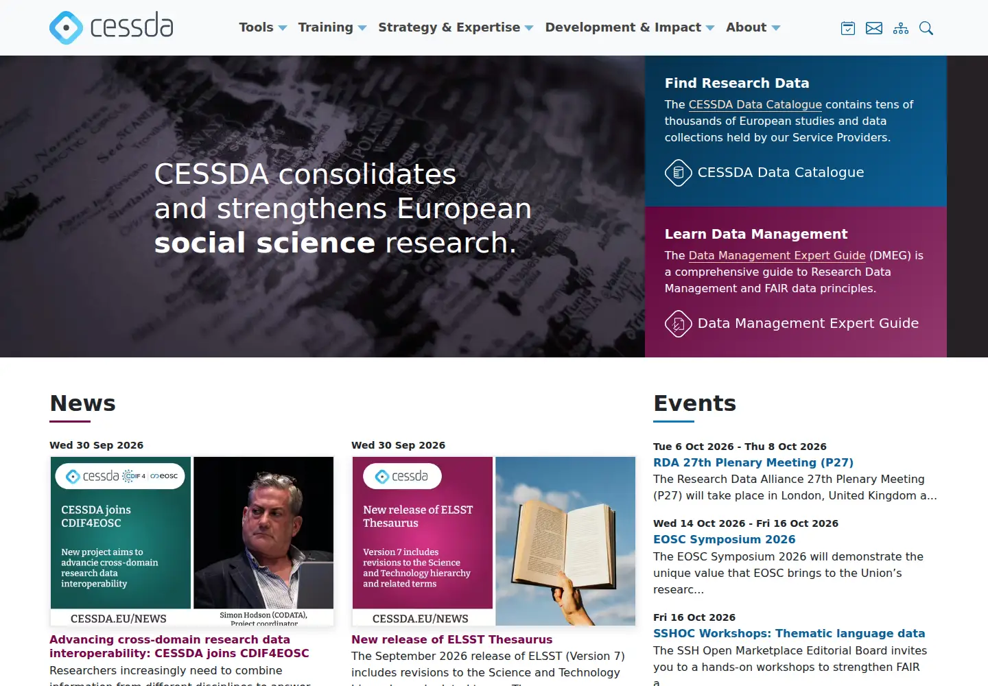 Screenshot of cessda.eu