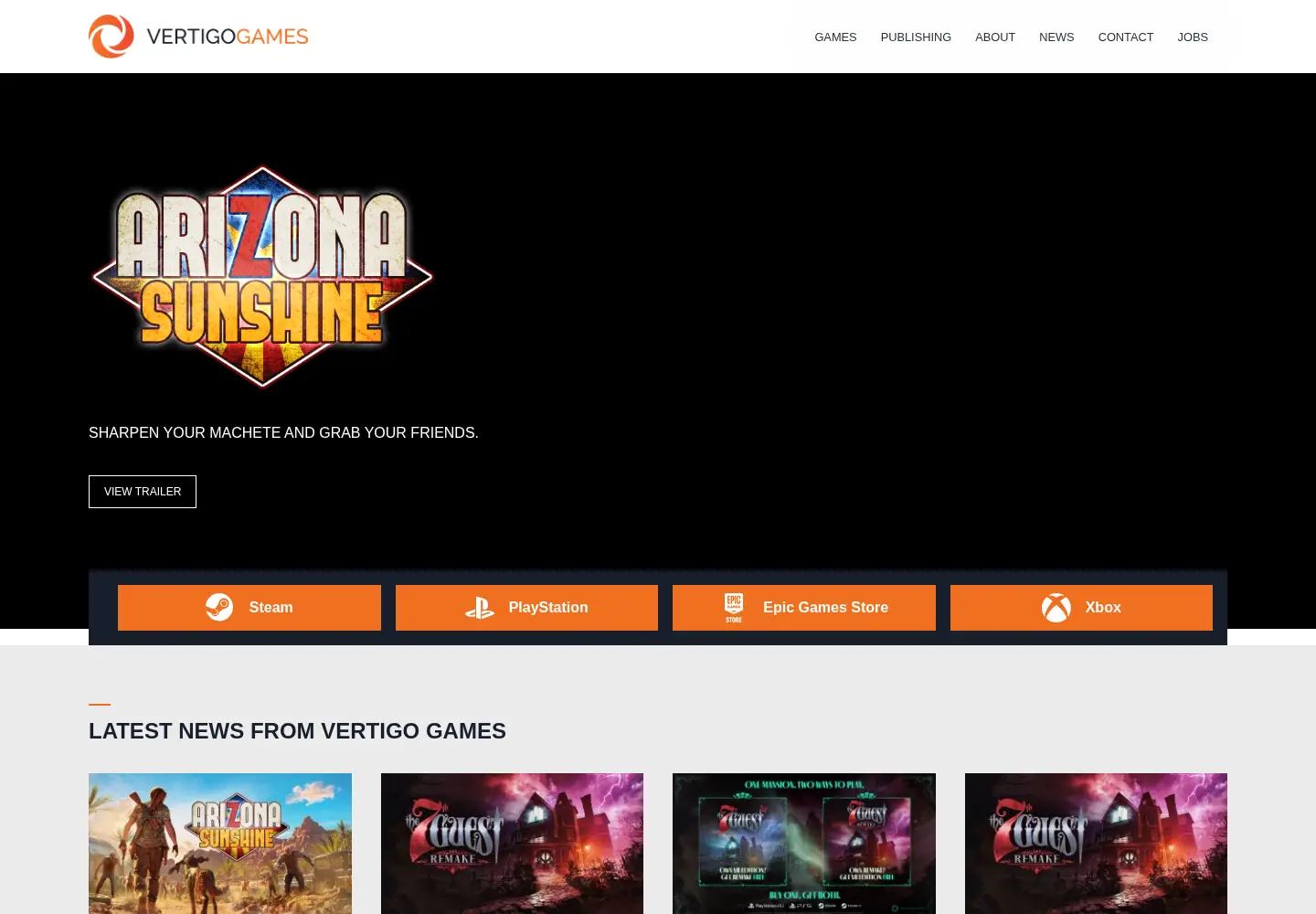 Captured homepage of vertigo-games.com in the current scan