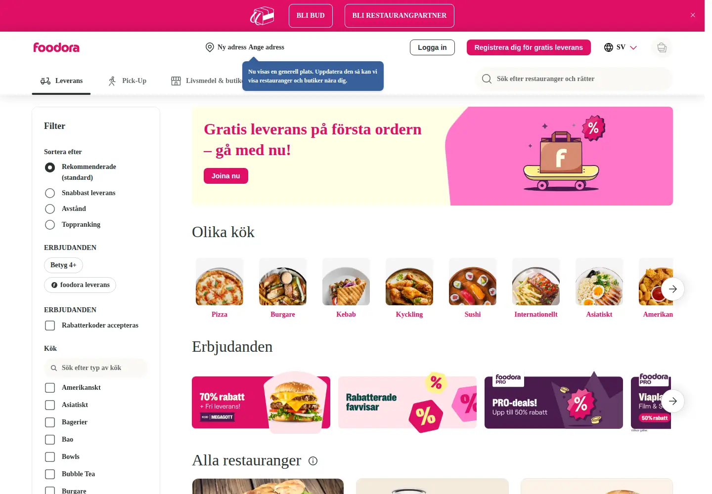 Screenshot of foodora.se
