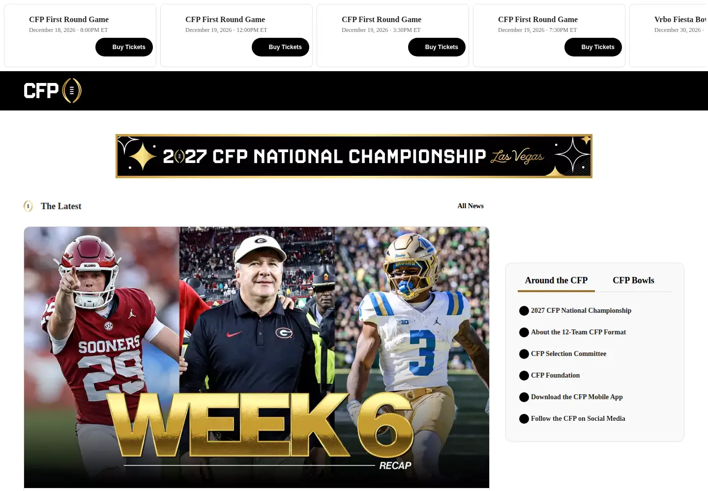 Screenshot of collegefootballplayoff.com