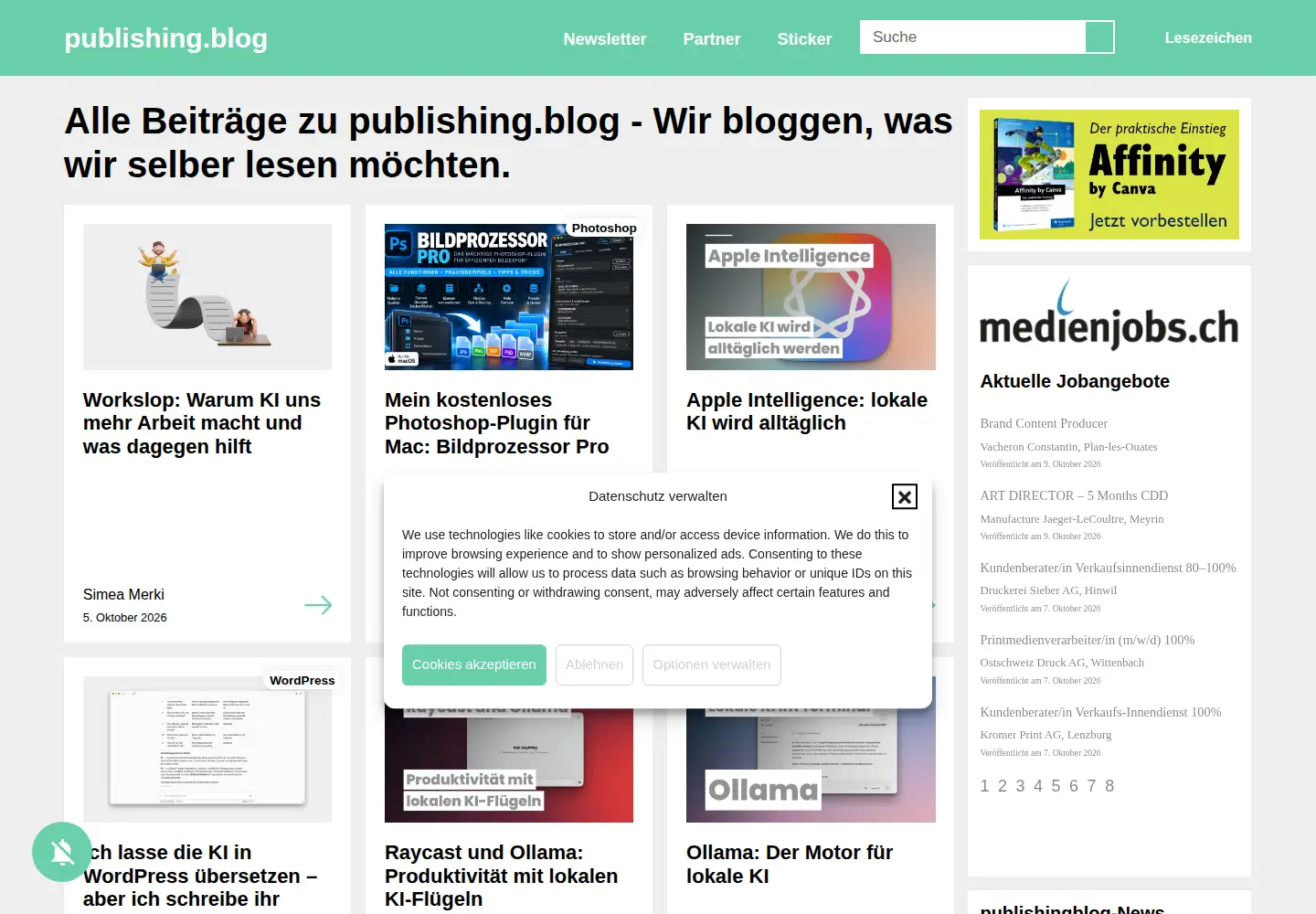 Captured homepage of publishingblog.ch in the current scan