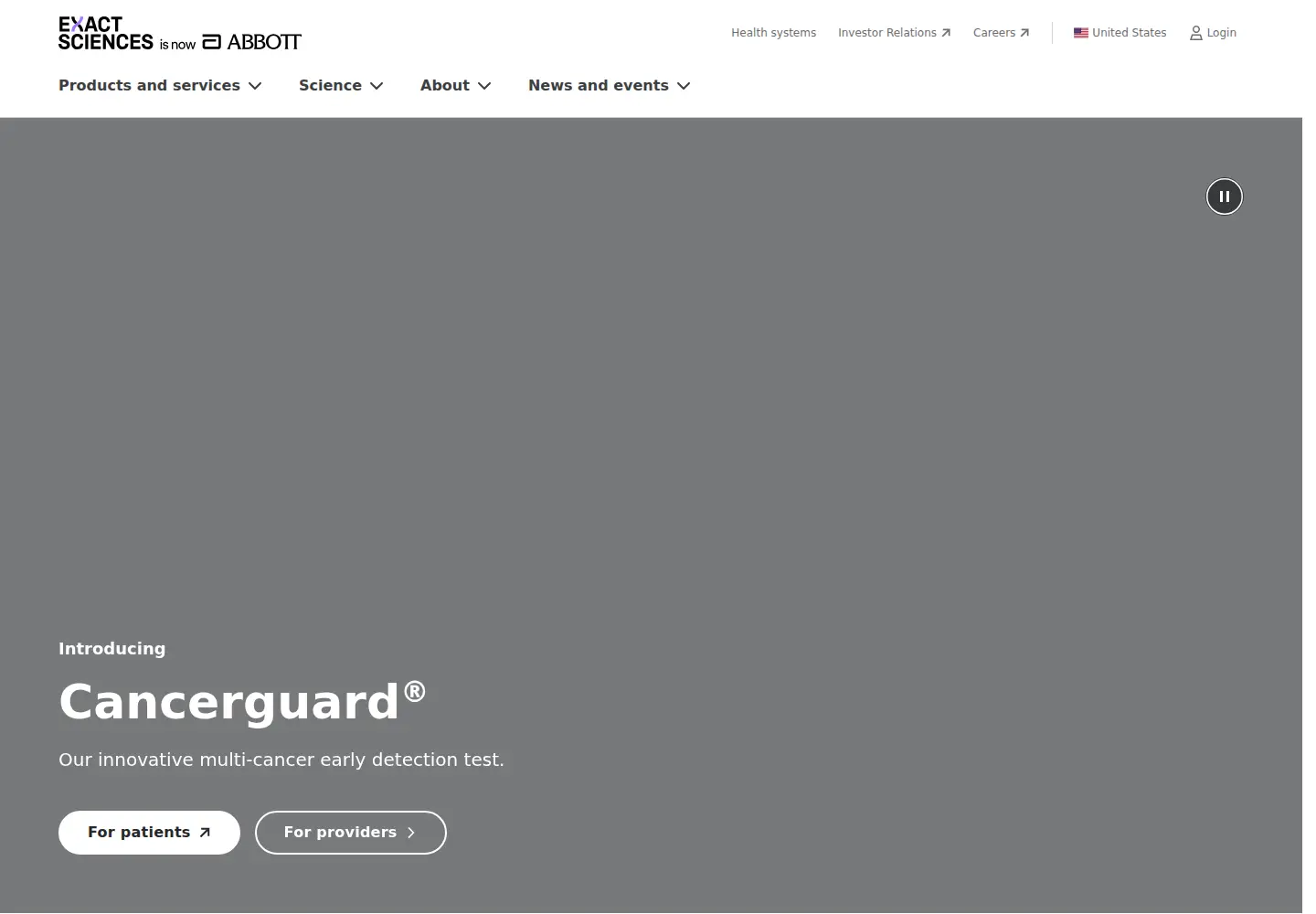 Captured homepage of exactsciences.com in the current scan
