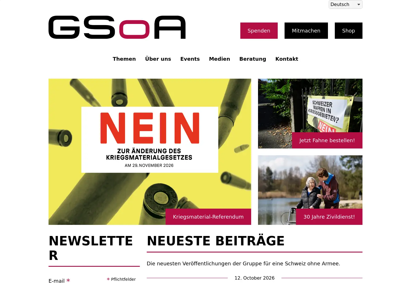 Captured homepage of gsoa.ch in the current scan