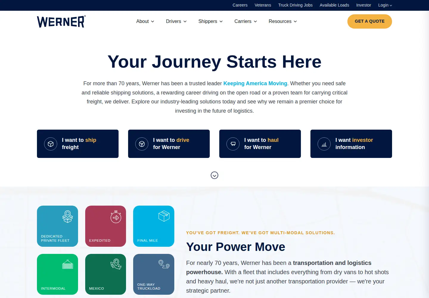 Captured homepage of werner.com in the current scan