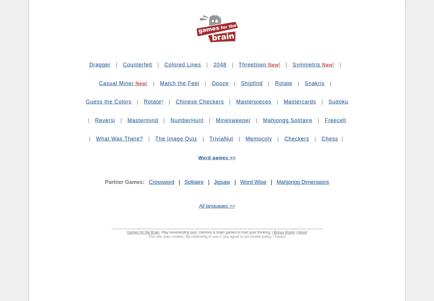 Screenshot of gamesforthebrain.com