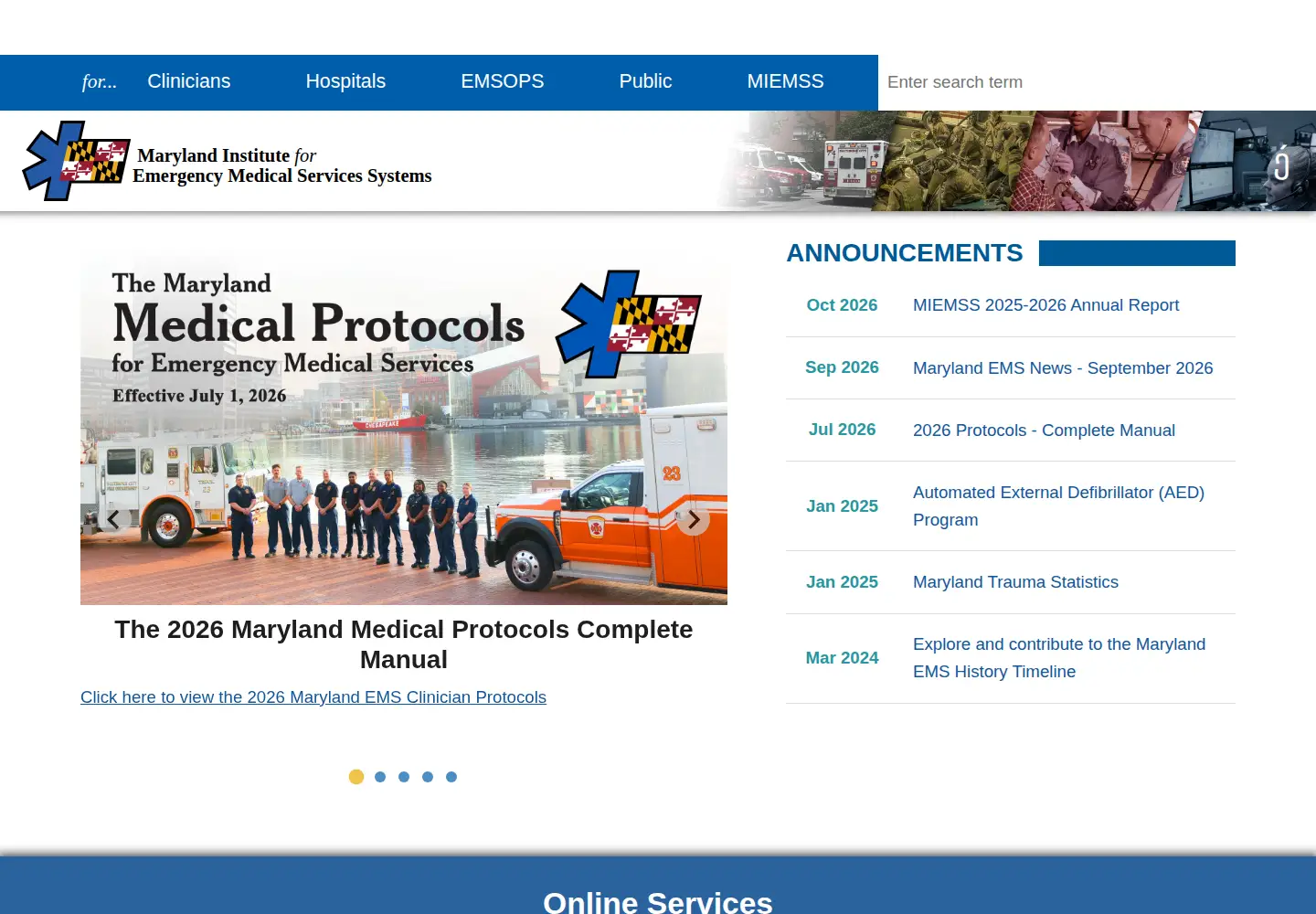 Captured homepage of miemss.org in the current scan