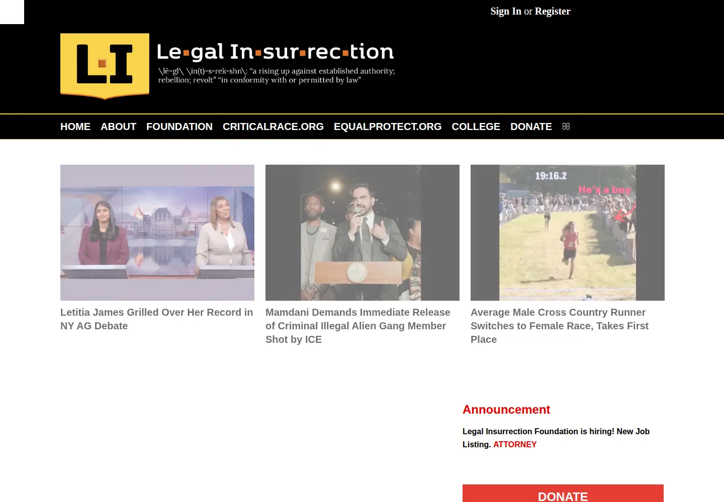 Captured homepage of legalinsurrection.com in the current scan