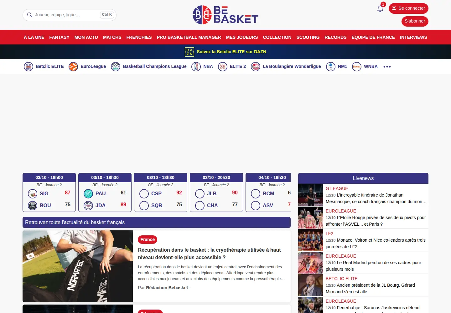 Captured homepage of bebasket.fr in the current scan