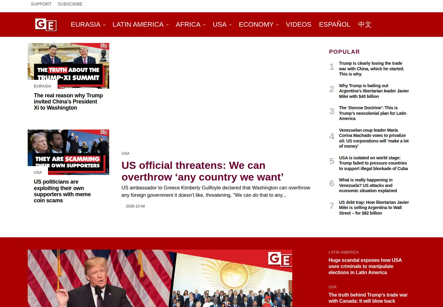 Captured homepage of geopoliticaleconomy.com in the current scan