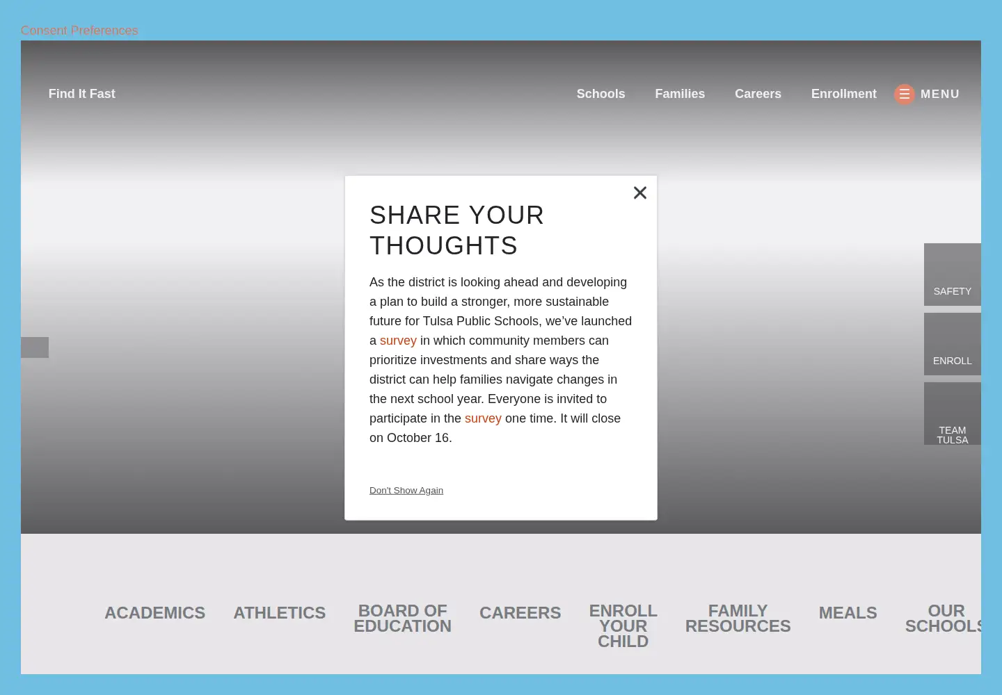 Captured homepage of tulsaschools.org in the current scan