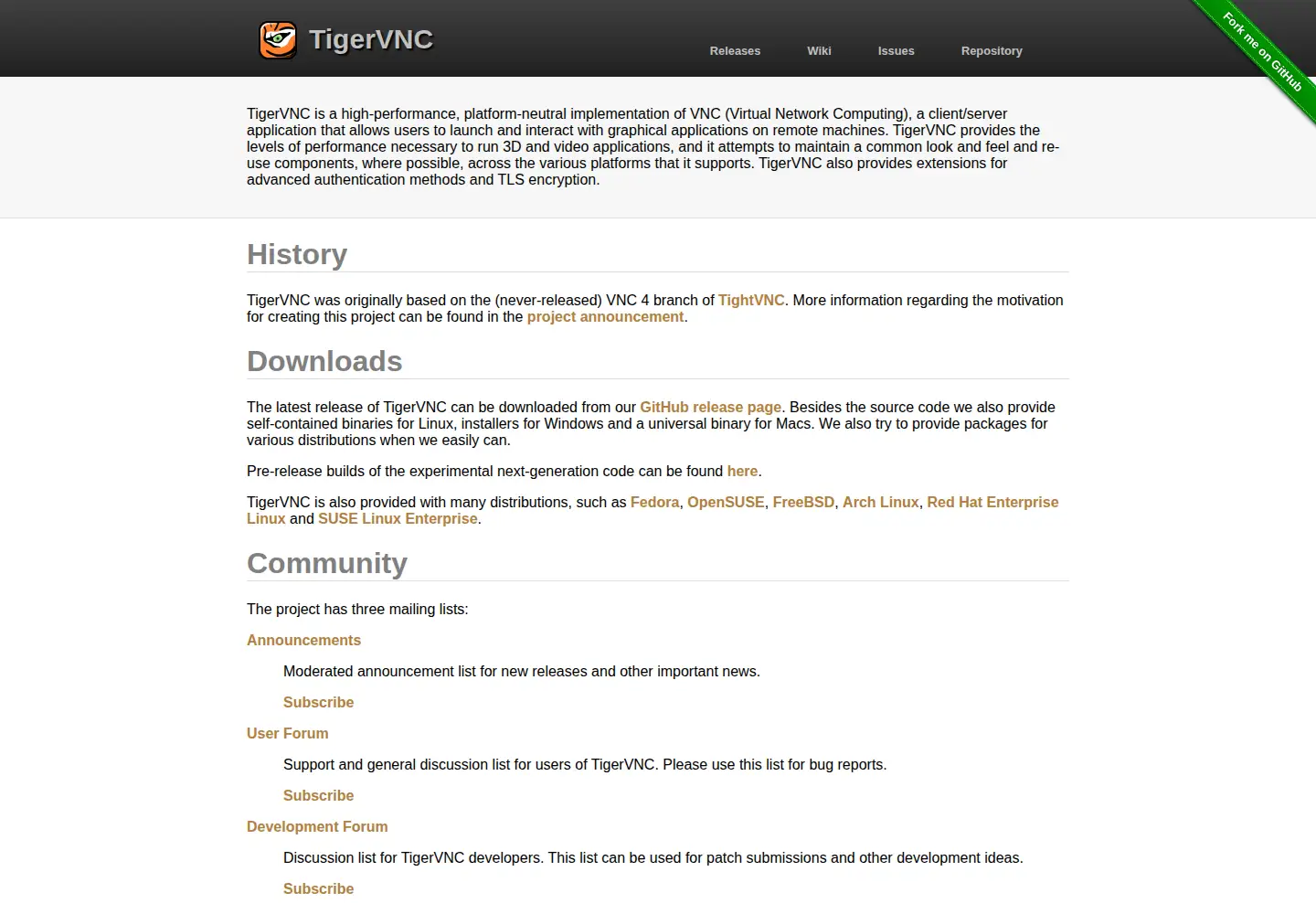 Screenshot of tigervnc.org