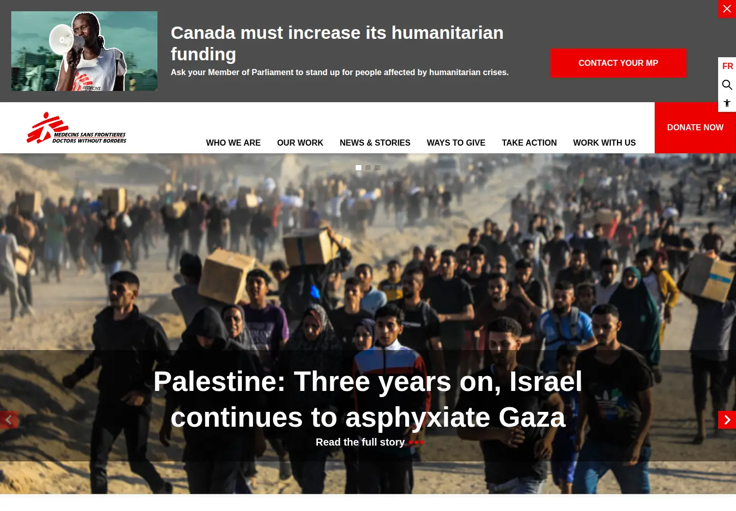 Captured homepage of doctorswithoutborders.ca in the current scan