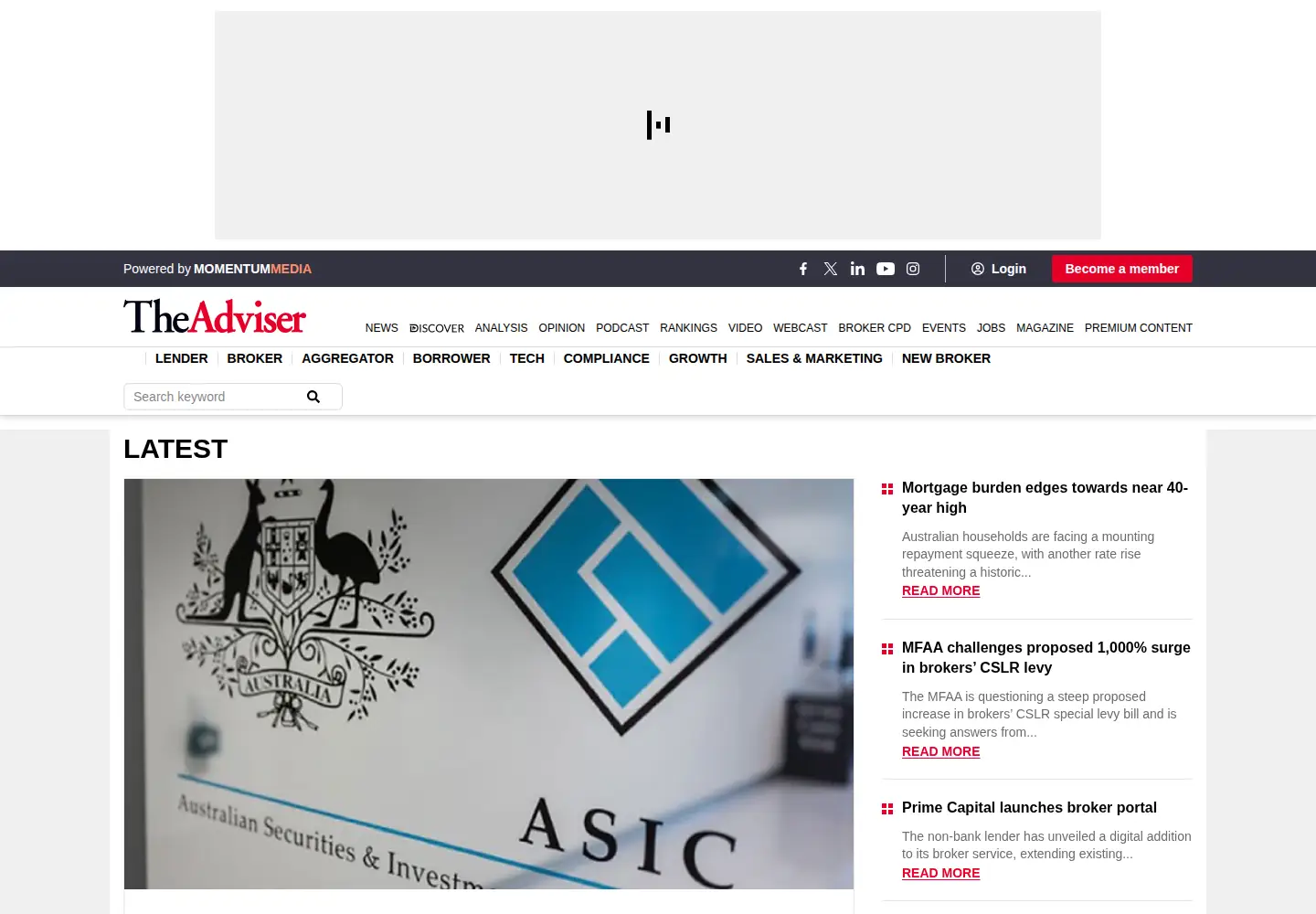 Captured homepage of theadviser.com.au in the current scan