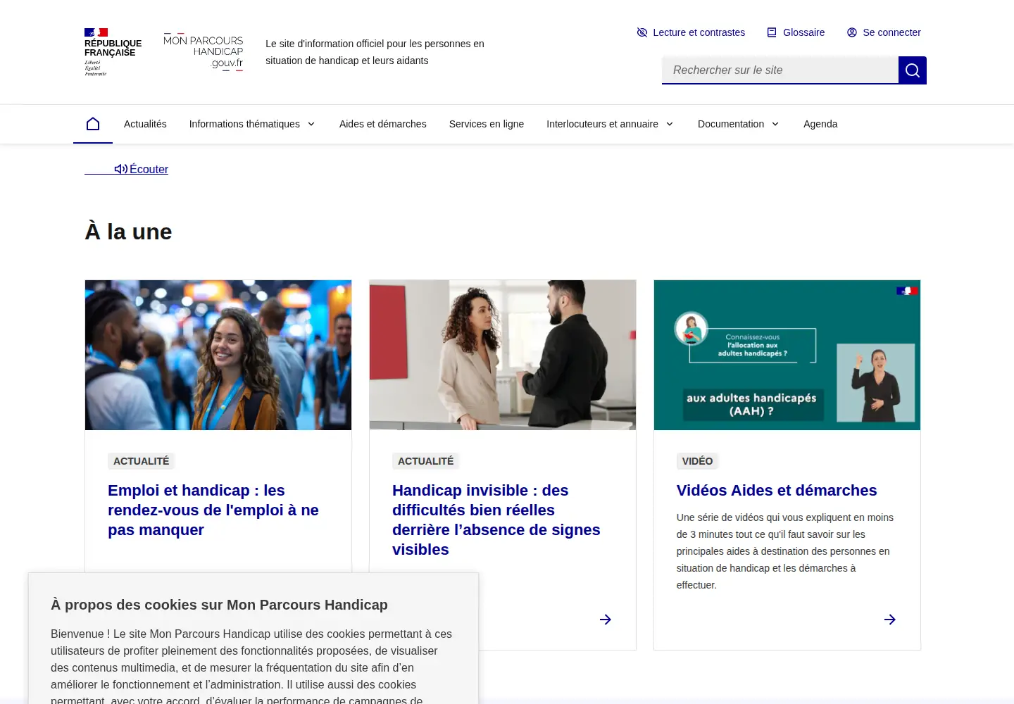 Captured homepage of monparcourshandicap.gouv.fr in the current scan