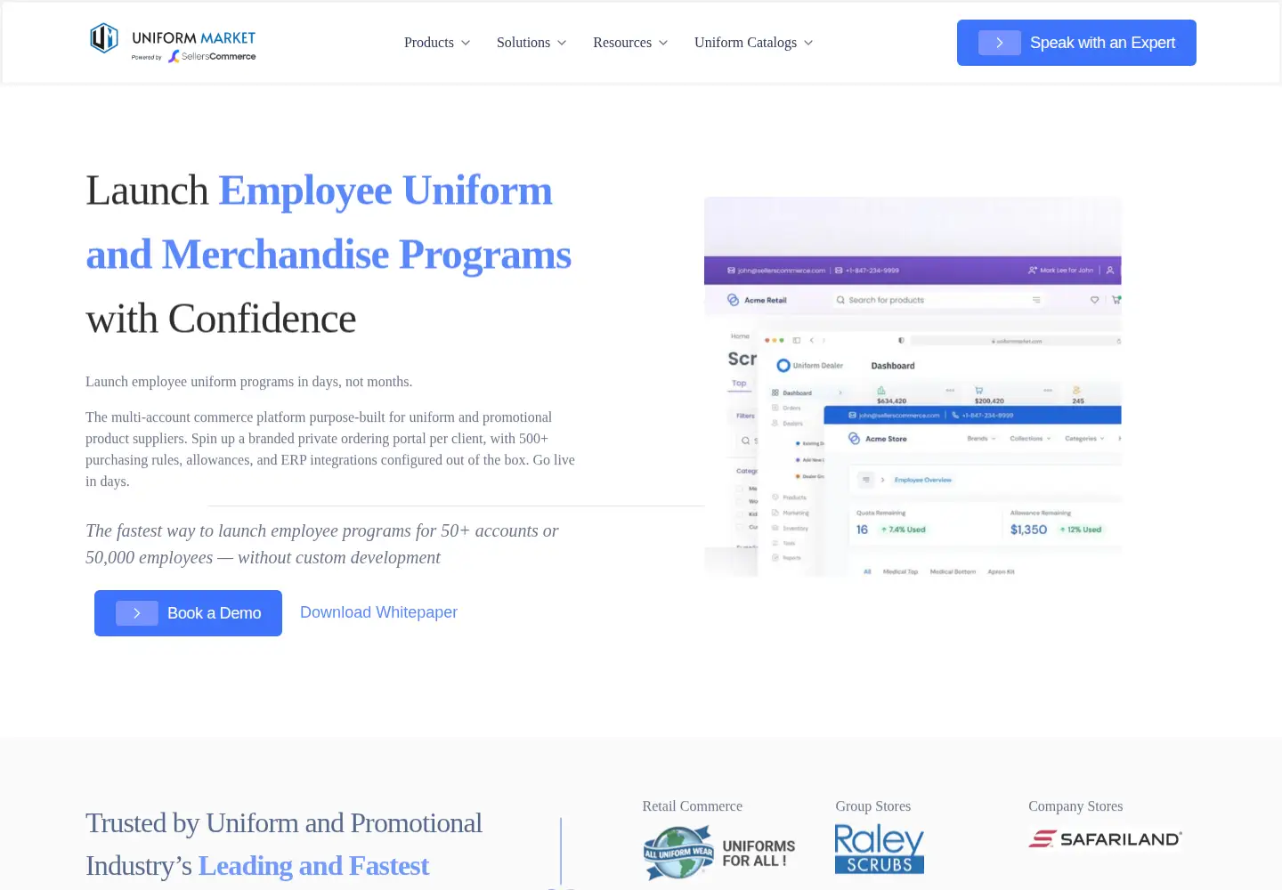 Captured homepage of uniformmarket.com in the current scan