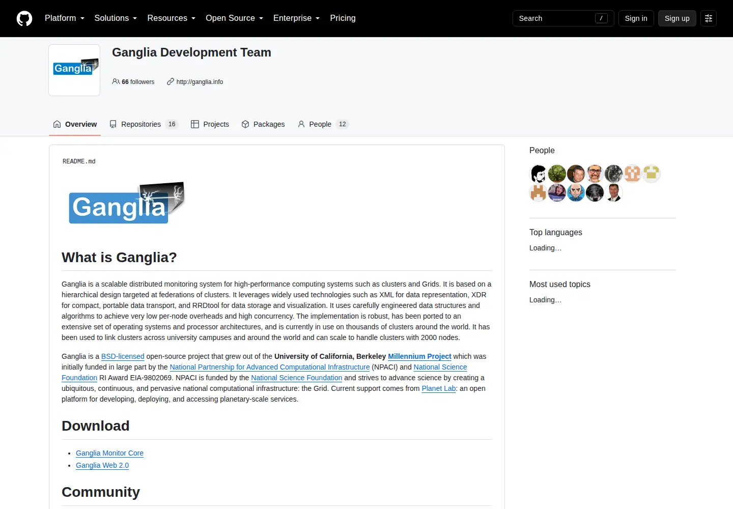 Screenshot of ganglia.info