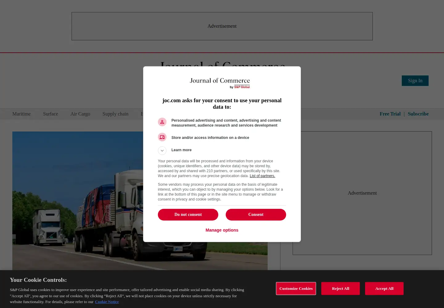 Captured homepage of joc.com in the current scan
