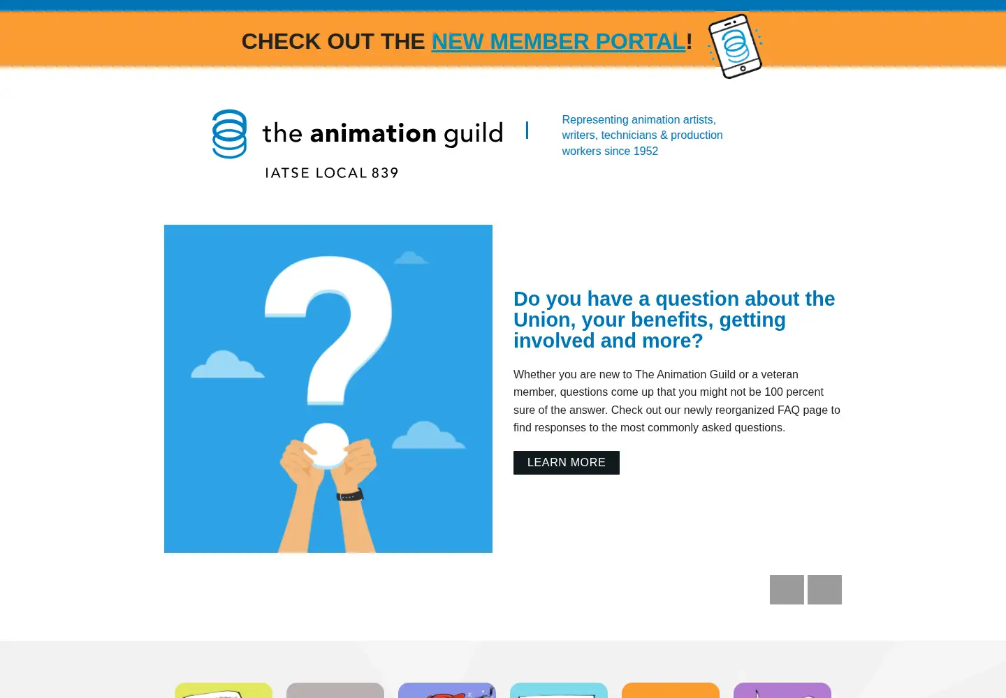 Captured homepage of animationguild.org in the current scan