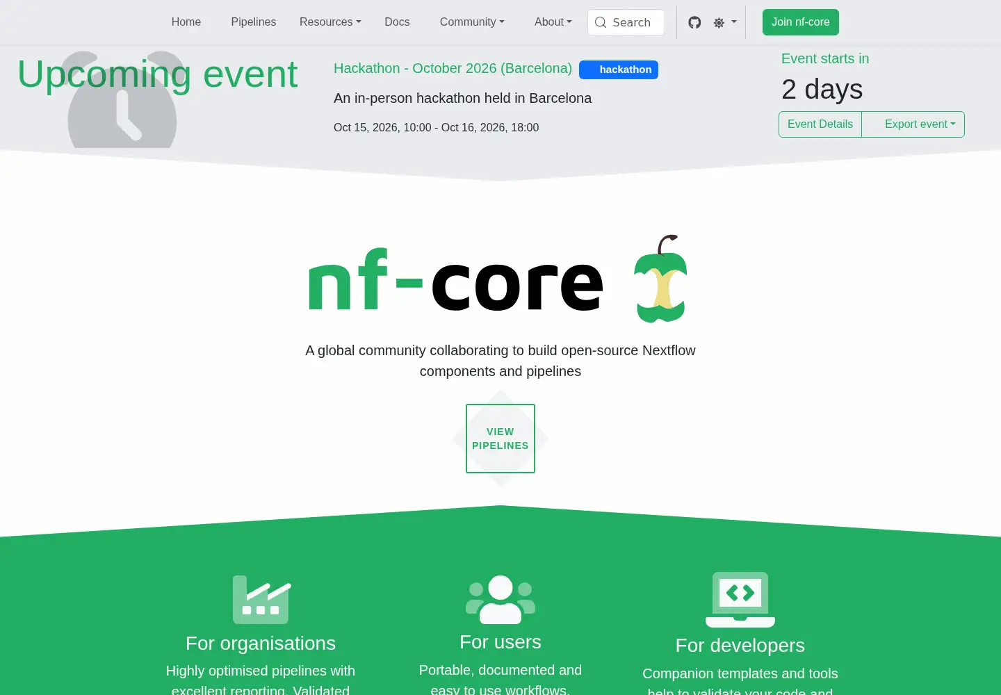 Screenshot of nf-co.re