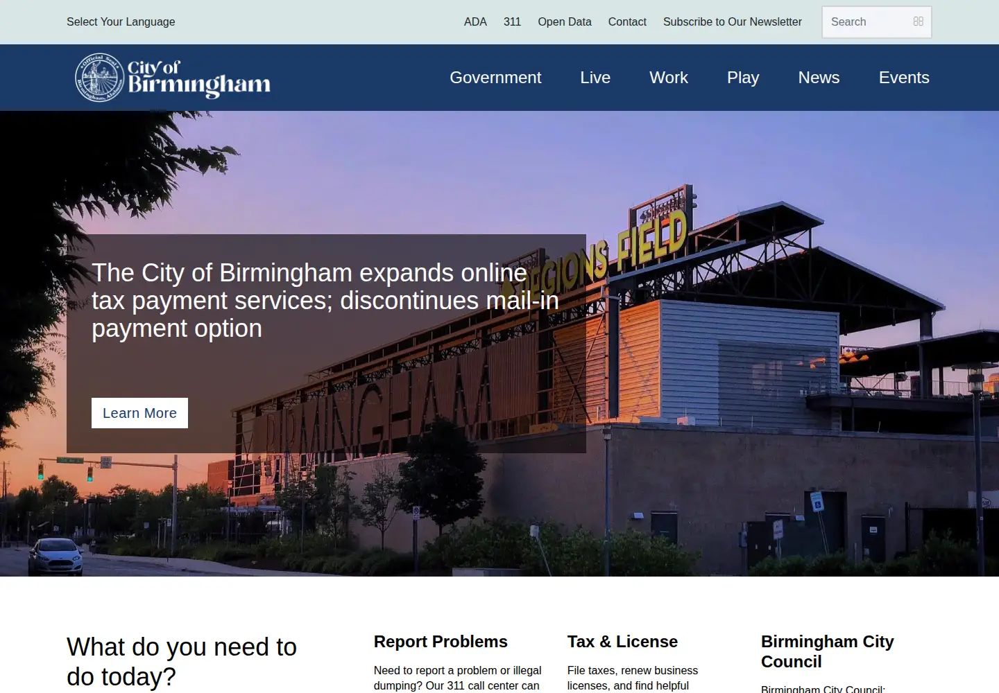 Captured homepage of birminghamal.gov in the current scan