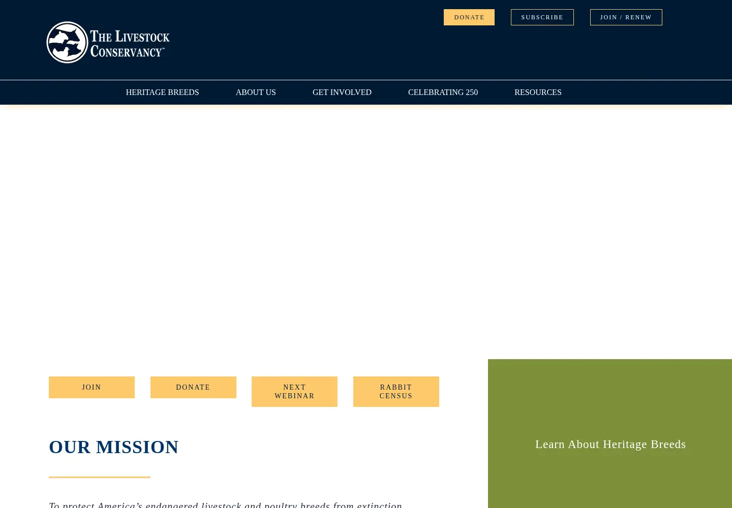 Captured homepage of livestockconservancy.org in the current scan
