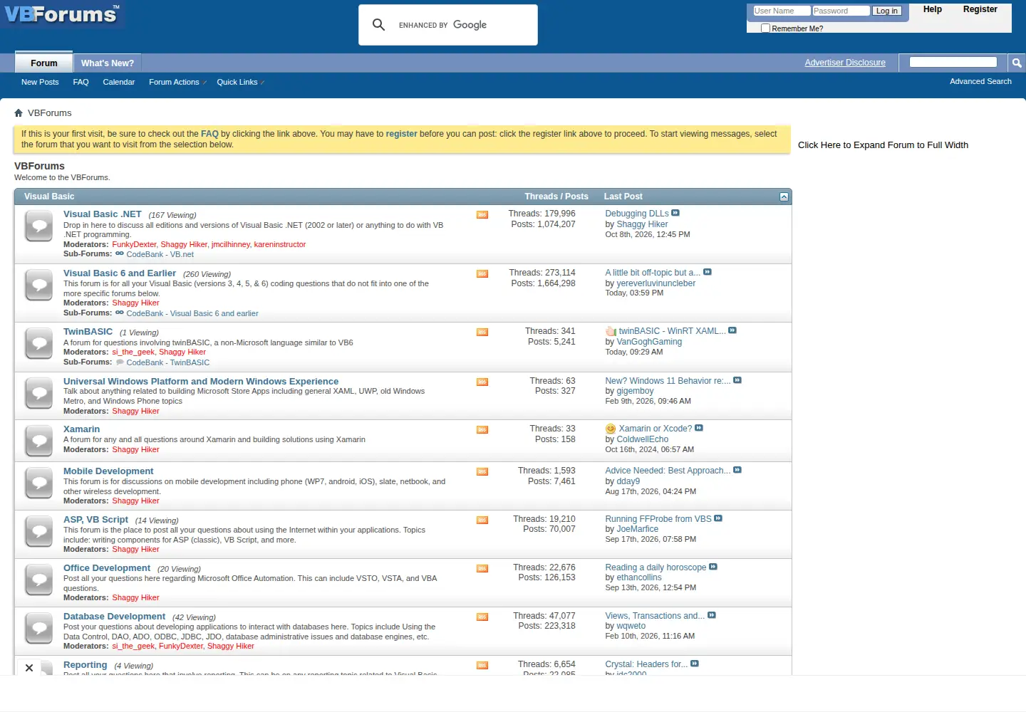Screenshot of vbforums.com