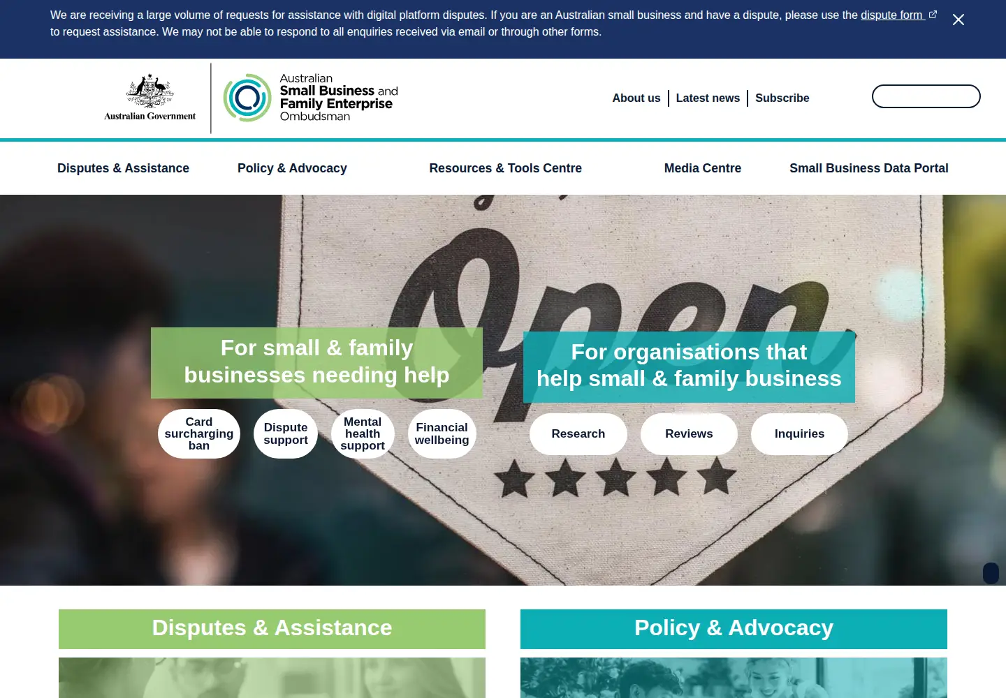 Captured homepage of asbfeo.gov.au in the current scan