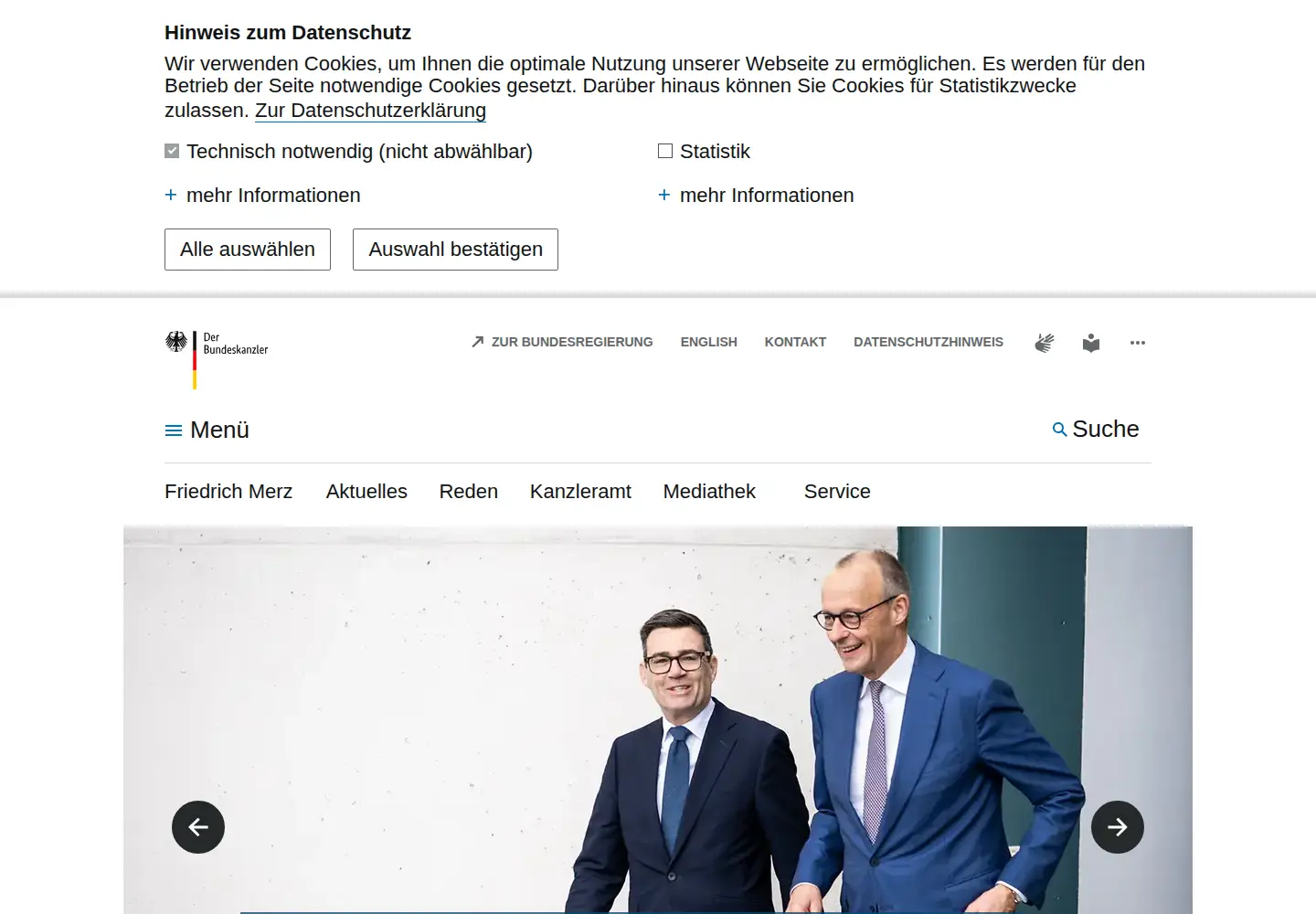 Captured homepage of bundeskanzlerin.de in the current scan