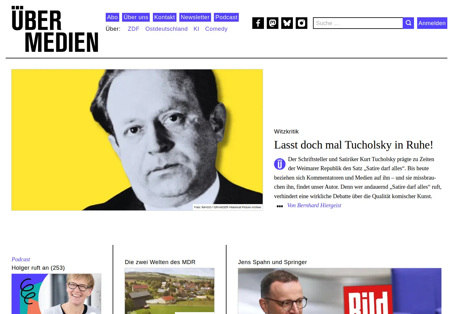 Captured homepage of uebermedien.de in the current scan