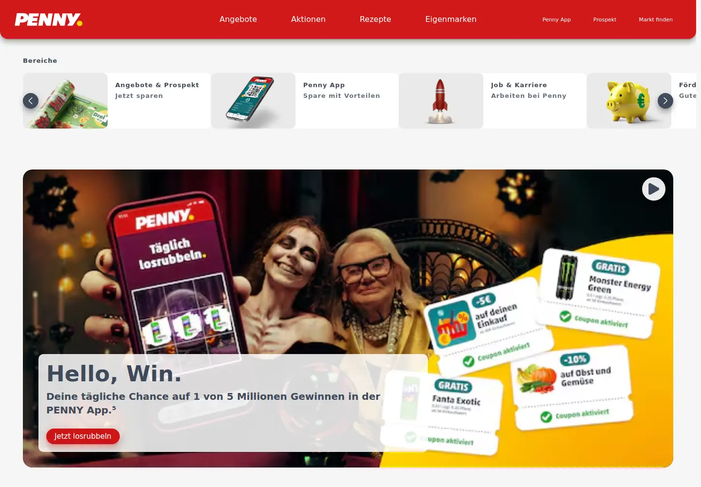 Captured homepage of penny.de in the current scan