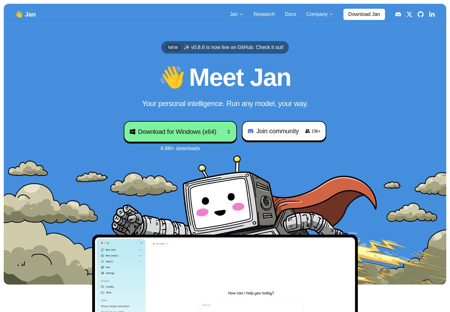 Captured homepage of jan.ai in the current scan