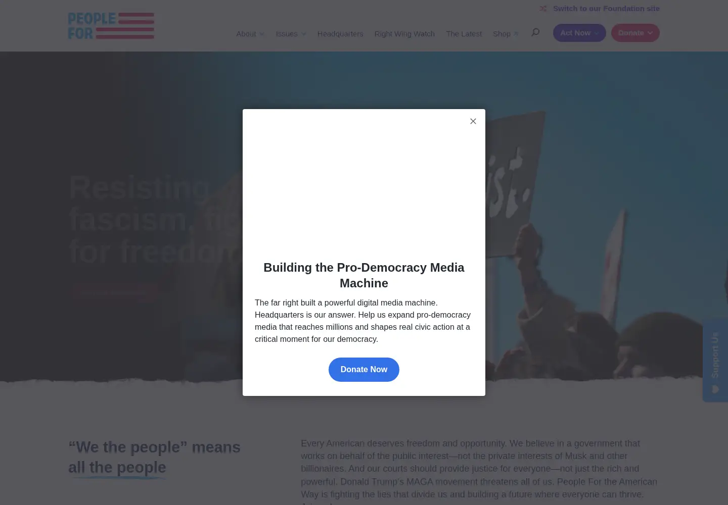 Captured homepage of pfaw.org in the current scan