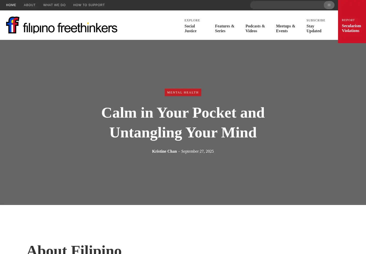 Captured homepage of filipinofreethinkers.org in the current scan