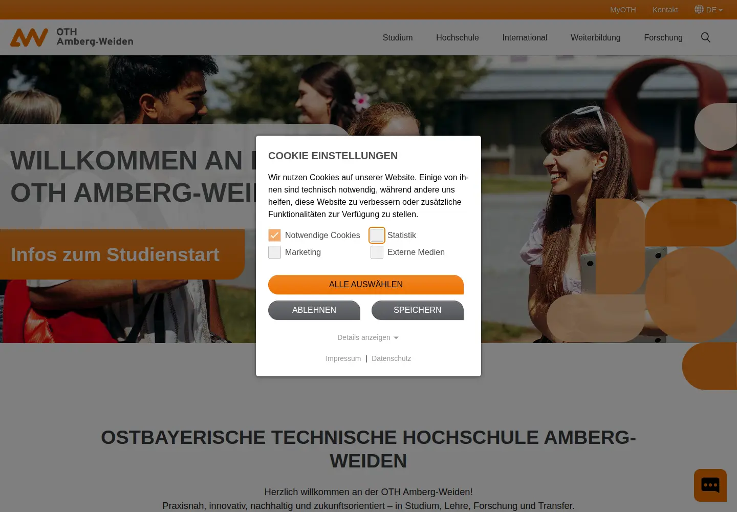 Captured homepage of oth-aw.de in the current scan