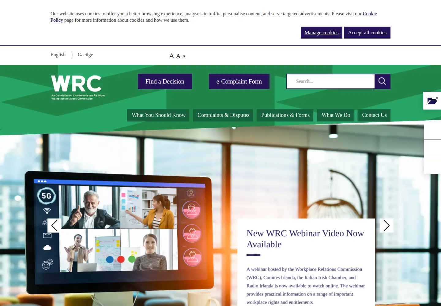 Captured homepage of workplacerelations.ie in the current scan