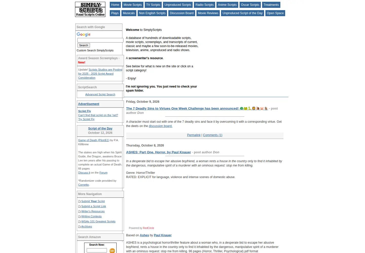 Captured homepage of simplyscripts.com in the current scan