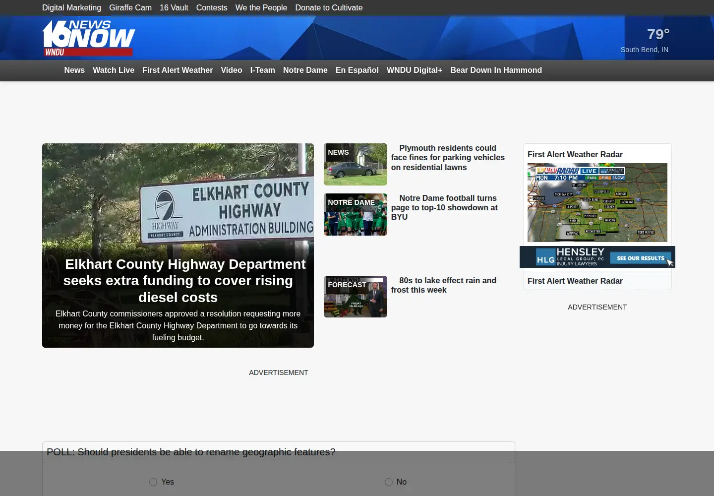 Captured homepage of wndu.com in the current scan