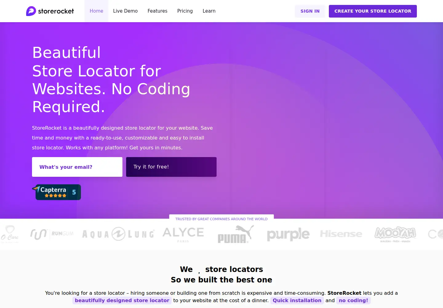 Captured homepage of storerocket.io in the current scan